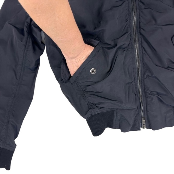Vince black ruched bomber jacket pockets ribbed neck cuffs small - Picture 6 of 16